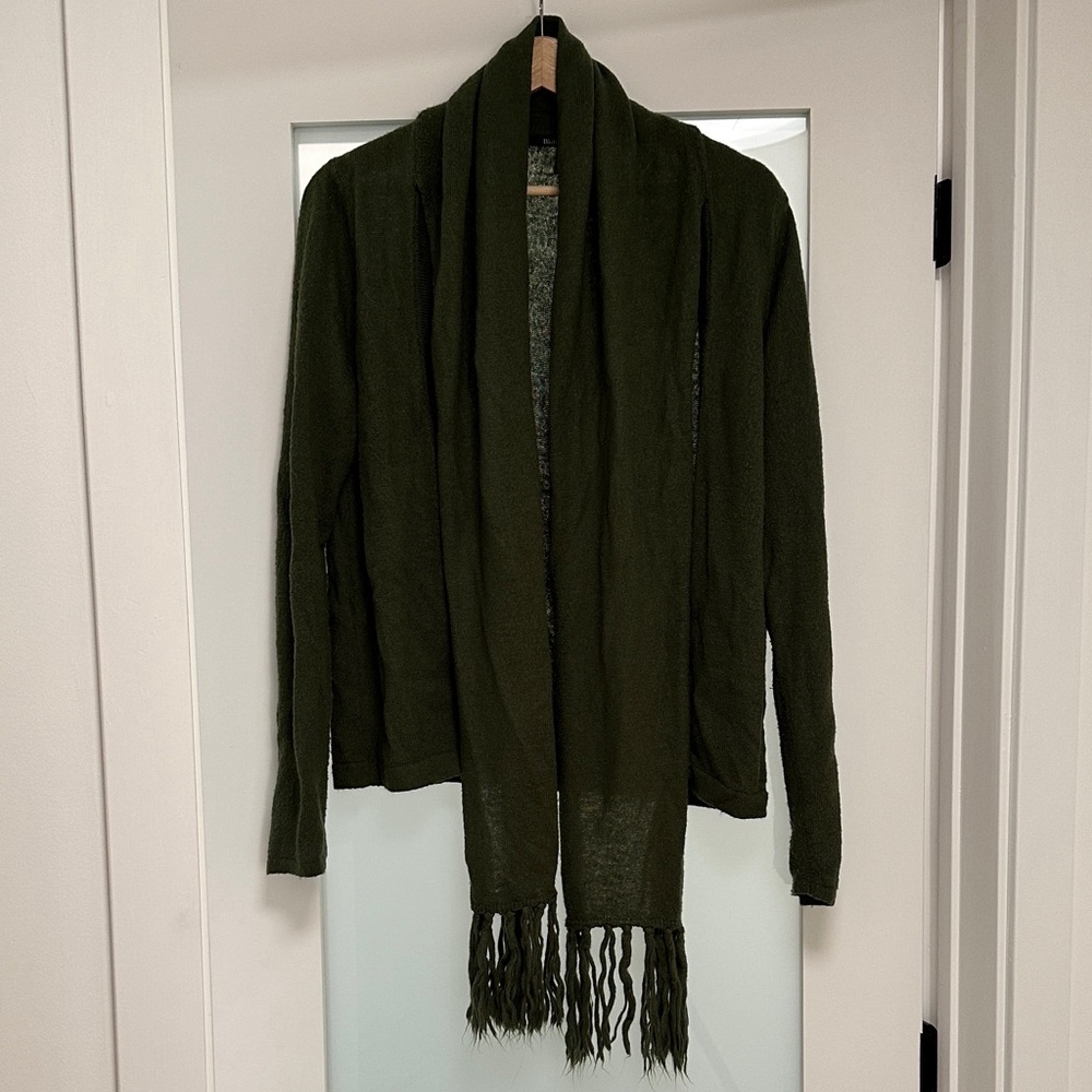 Olive Green Women's Open Front Fringe Cardigan Sweater